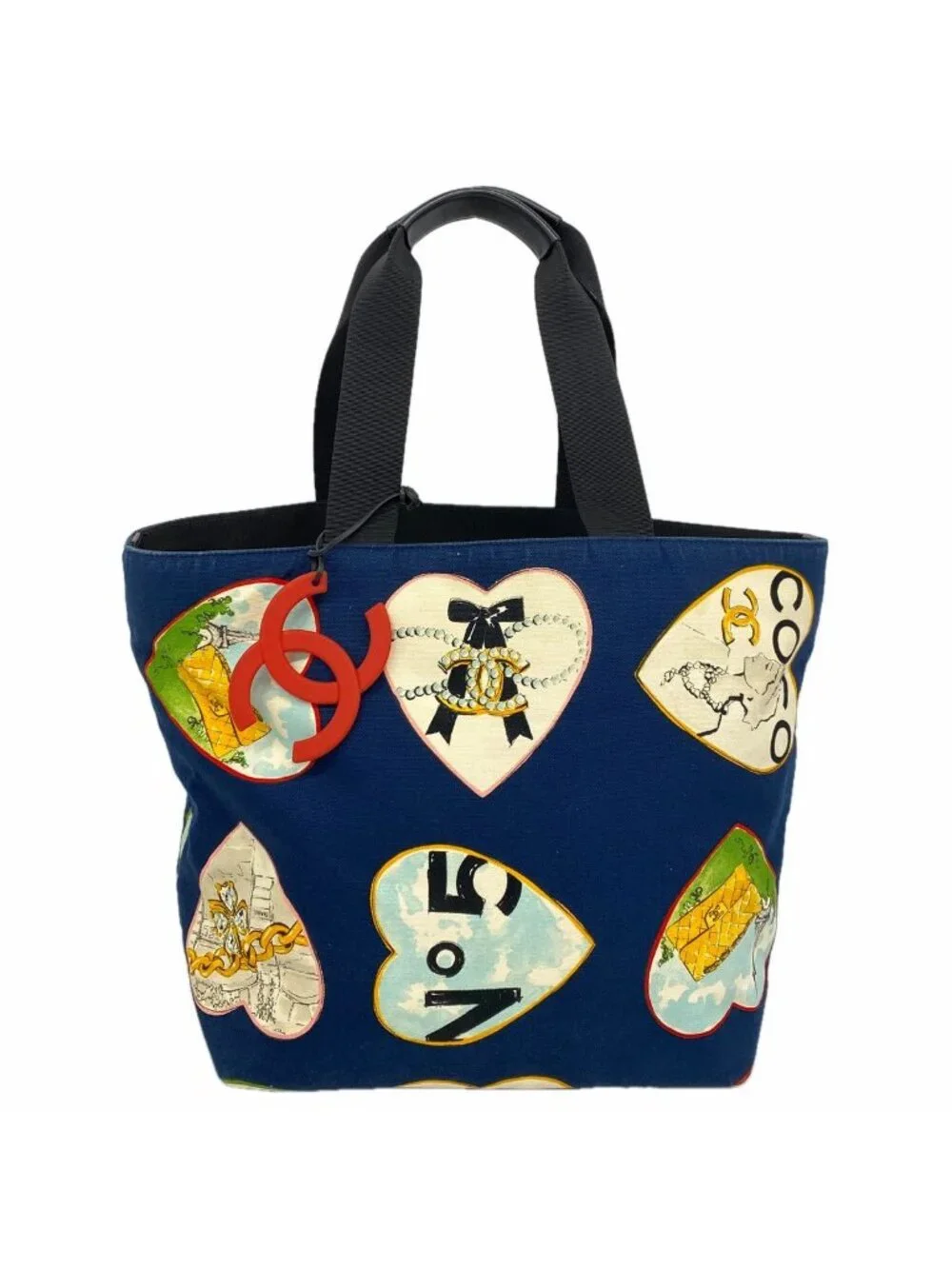 Chanel Tote Bag Canvas Navy Silver